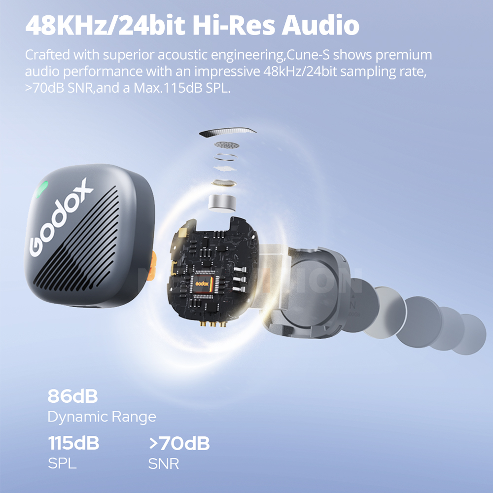 Microphone Capsule - ระบบไมโครโฟนไร้สาย Godox Cube-S 2.4GHz ดีไซน์ Time