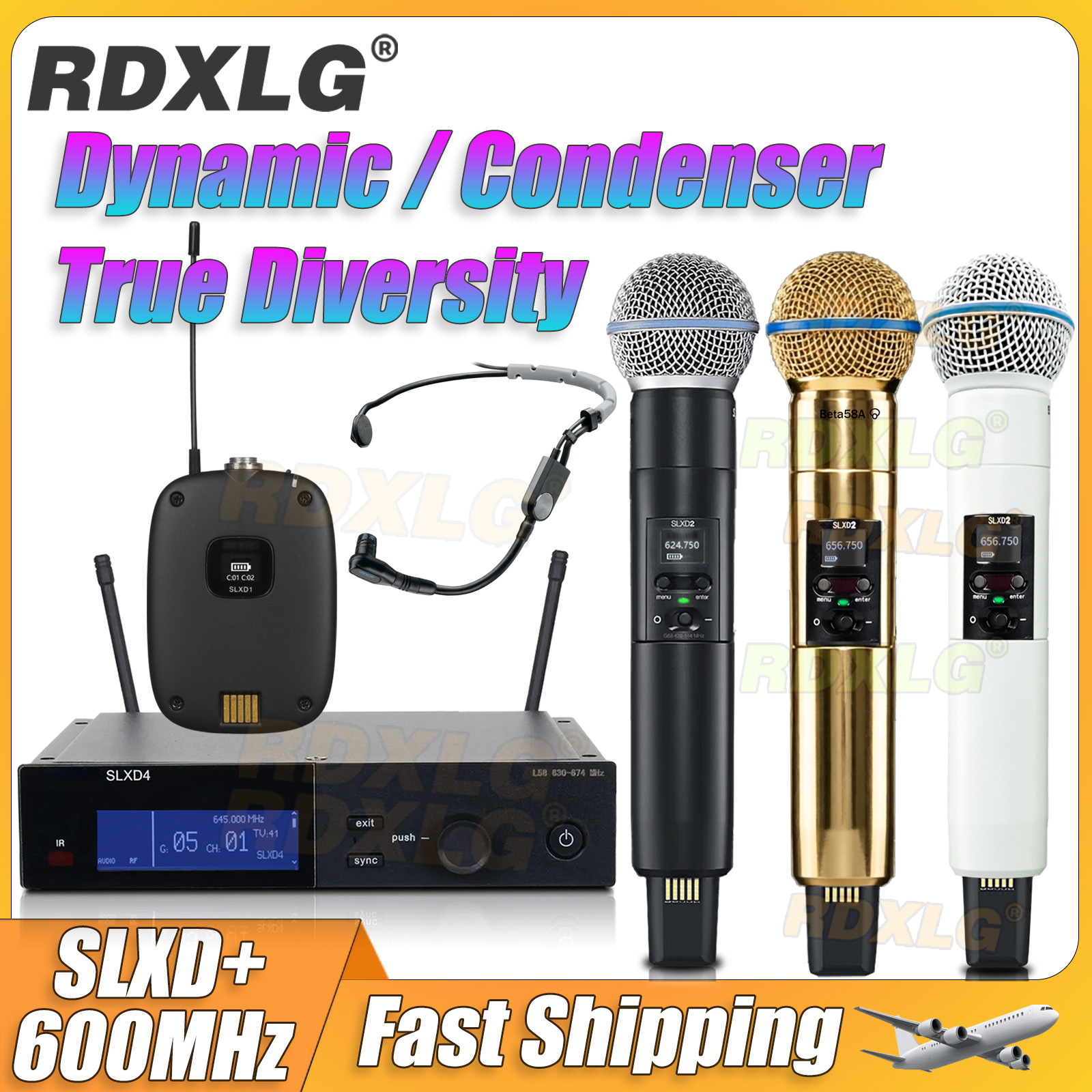 Condenser Microphone Kit - ไมโครโฟนไร้สายดิจิตอล RDXLG SLXD+ สำหรับการแสดงบนเวทีระดับมืออาชีพ ระบบ True