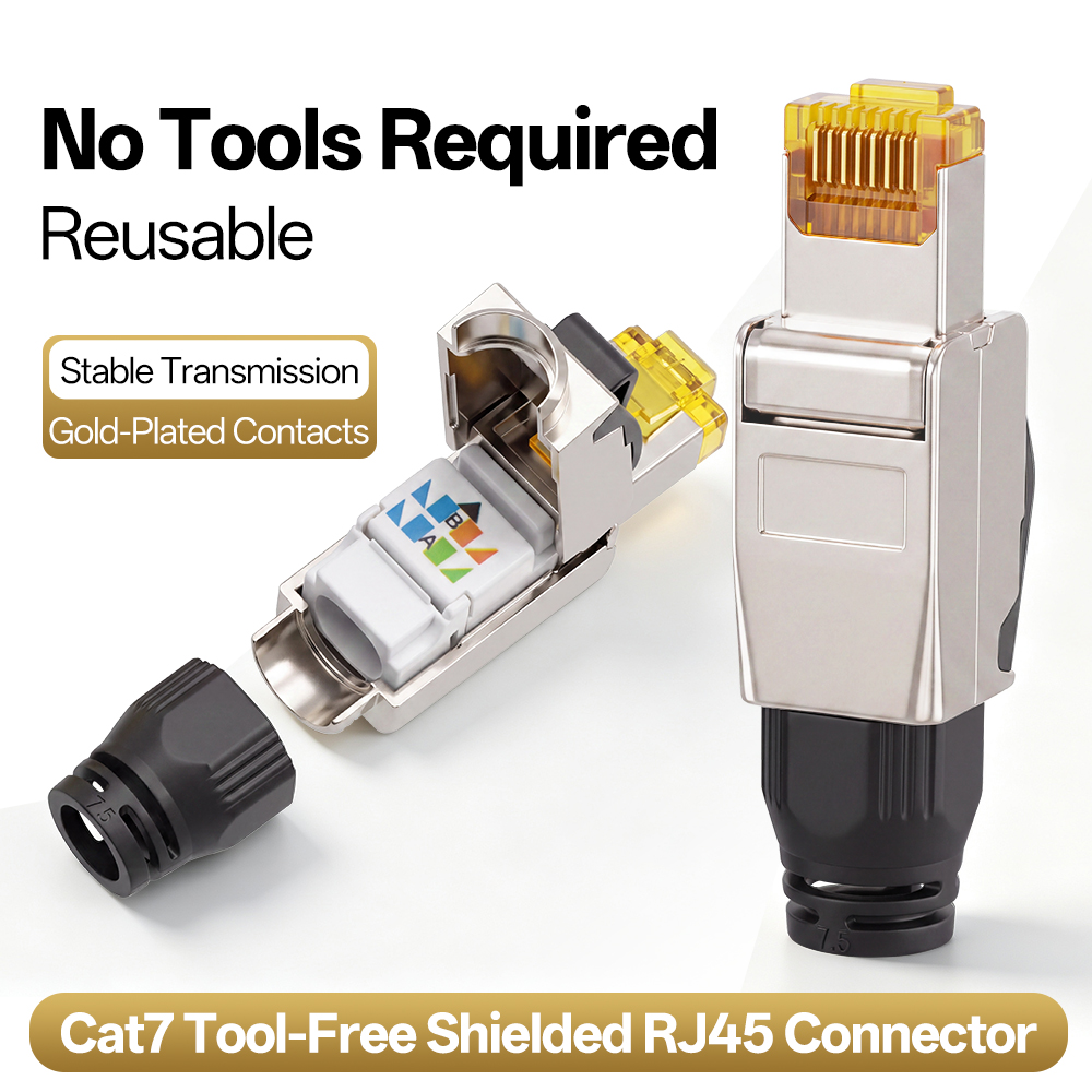 Rj45 Jack - ขั้วต่อ RJ45 Cat7 แบบไม่ต้องใช้เครื่องมือ ป้องกันสัญญาณรบกวน ผลิตจากโลหะผสมสังกะสี