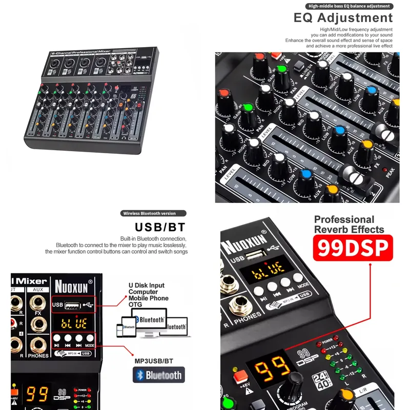 Audio Interface - เครื่องผสมเสียง บอร์ดเสียง คอนโซล ระบบอินเทอร์เฟซ 6 ช่องสัญญาณ
