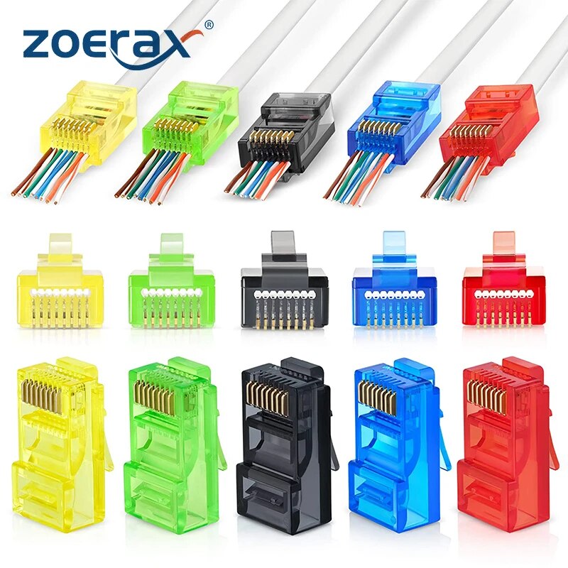 Rj45 Jack - 50PCS RJ45 Cat6 ผ่านตัวเชื่อมต่อ,สารพันสี EZ TO
