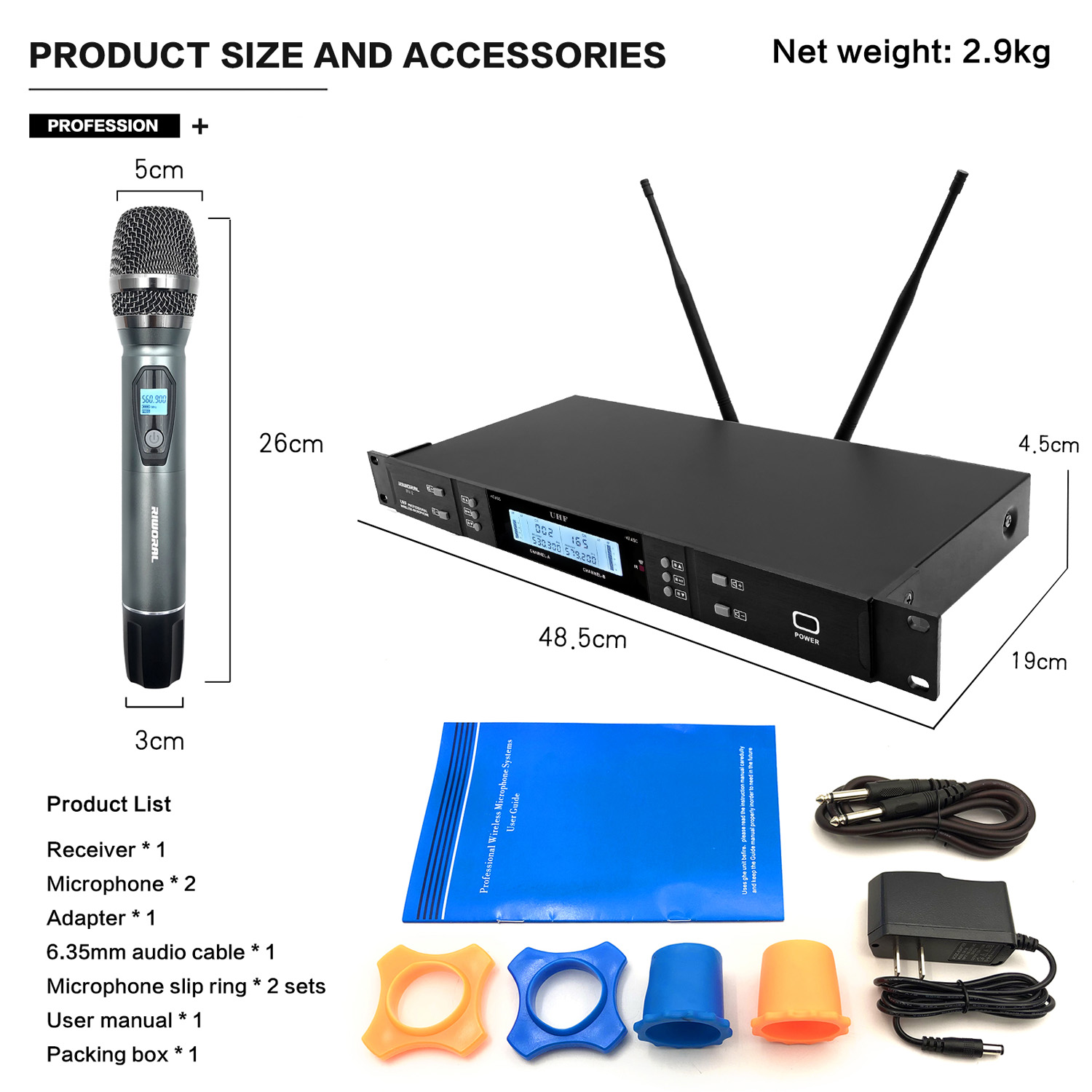 Condenser Microphone Kit - ไมโครโฟนไร้สายคาราโอเกะ FM ระดับมืออาชีพ รุ่น RV-2 ปี