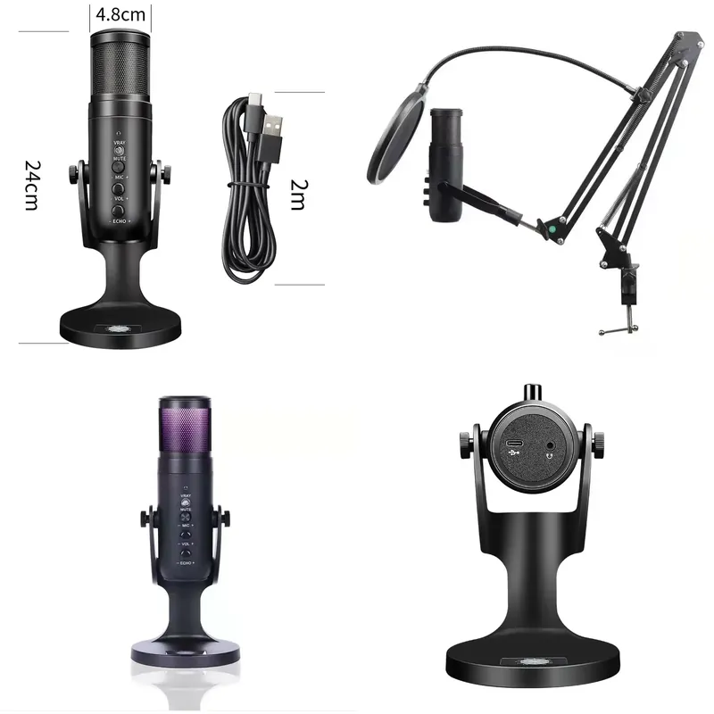 Condenser Microphone Kit - ไมโครโฟนคอนเดนเซอร์ไร้สาย USB สำหรับสตูดิโอจากโรงงานโดยตรง ชุดตัดเสียงรบกวน ไมโครโฟนตั้งโต๊ะสำหรับบันทึกเสียงระดับมืออาชีพ