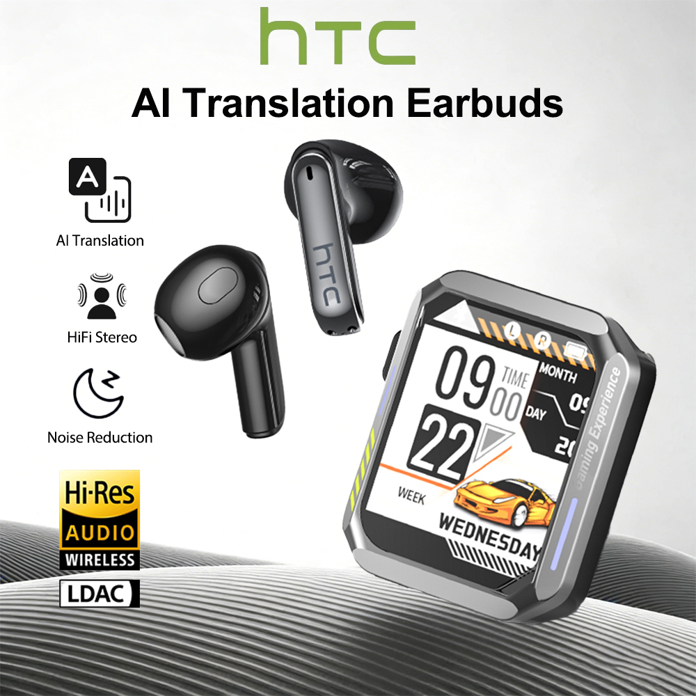 Woofer - หูฟังบลูทูธสำหรับเล่นเกม HTC พร้อมไมโครโฟน หูฟังแปลภาษาแบบเรียลไทม์ ความหน่วงต่ำ เสียง